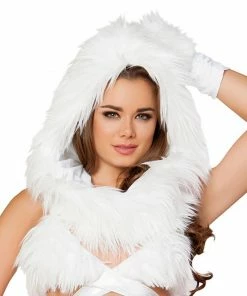 JValentine Rave Accessories White Fur Light-Up Infinity Hood With Green Lights