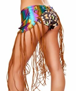 JValentine Rainbow Hologram Denim Fringe Pack Rave Accessories