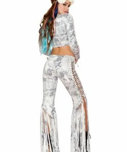 JValentine CLOTHING Celtic Dragon Print Faux Suede Lace-Up Fringe Pants