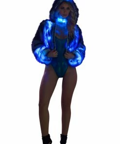 JValentine CLOTHING Light-Up Purple Tip Fur Crop Jacket