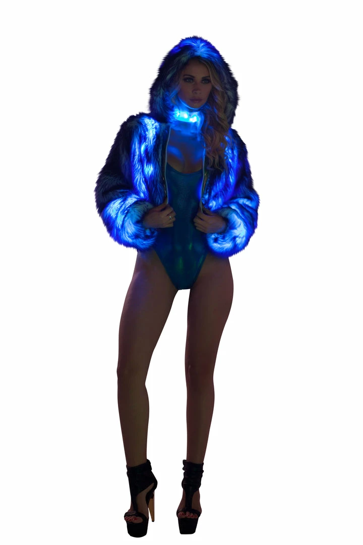 JValentine CLOTHING Light-Up Purple Tip Fur Crop Jacket 4 JValentine CLOTHING Light-Up Purple Tip Fur Crop Jacket