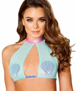 JValentine Blue Mediterranean Mesh Halter Top