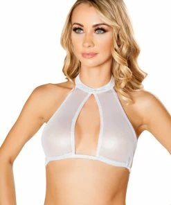 JValentine White Holographic Fishnet Halter Top
