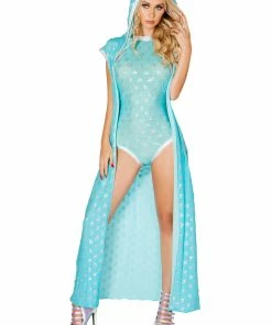 JValentine Aqua Star Light Up Mesh Long Duster