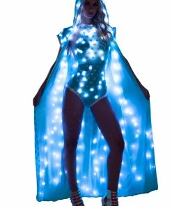 JValentine Aqua Star Light Up Mesh Long Duster