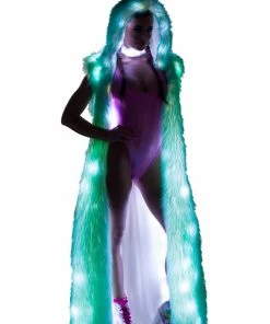 JValentine Aquamarine Light-Up Fur Hooded Duster Jackets & Coats