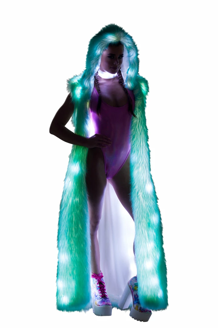 JValentine Aquamarine Light-Up Fur Hooded Duster Jackets & Coats 4 JValentine Aquamarine Light-Up Fur Hooded Duster Jackets & Coats