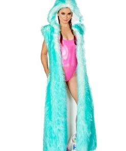 JValentine Aquamarine Light-Up Fur Hooded Duster Jackets & Coats
