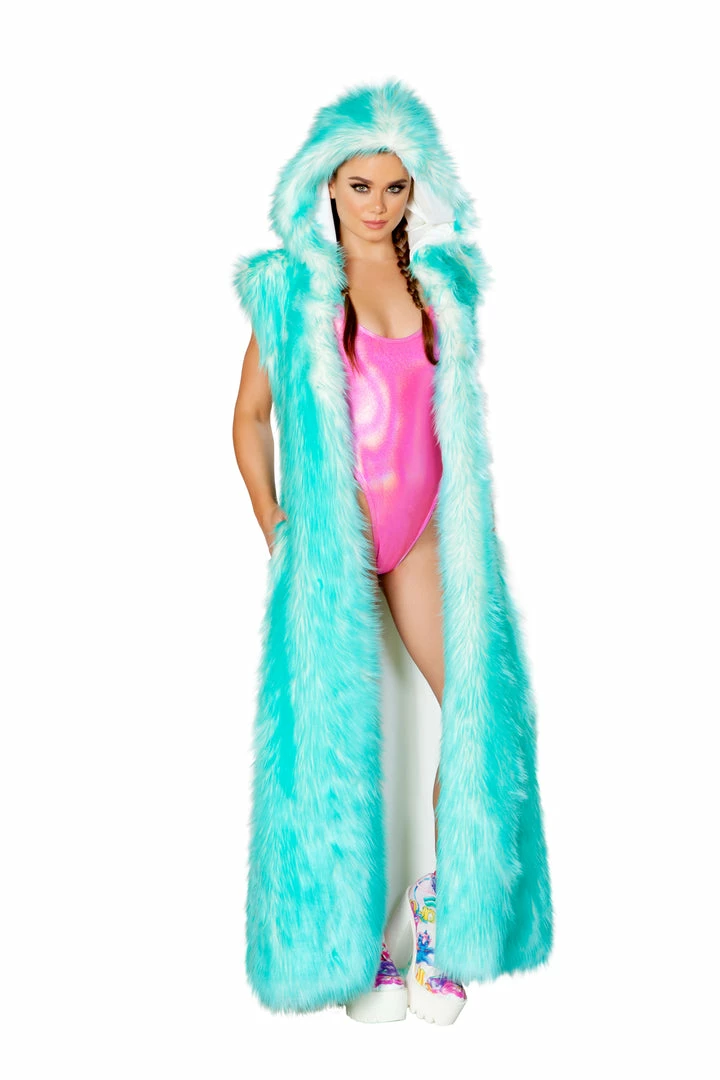 JValentine Aquamarine Light-Up Fur Hooded Duster Jackets & Coats 3 JValentine Aquamarine Light-Up Fur Hooded Duster Jackets & Coats