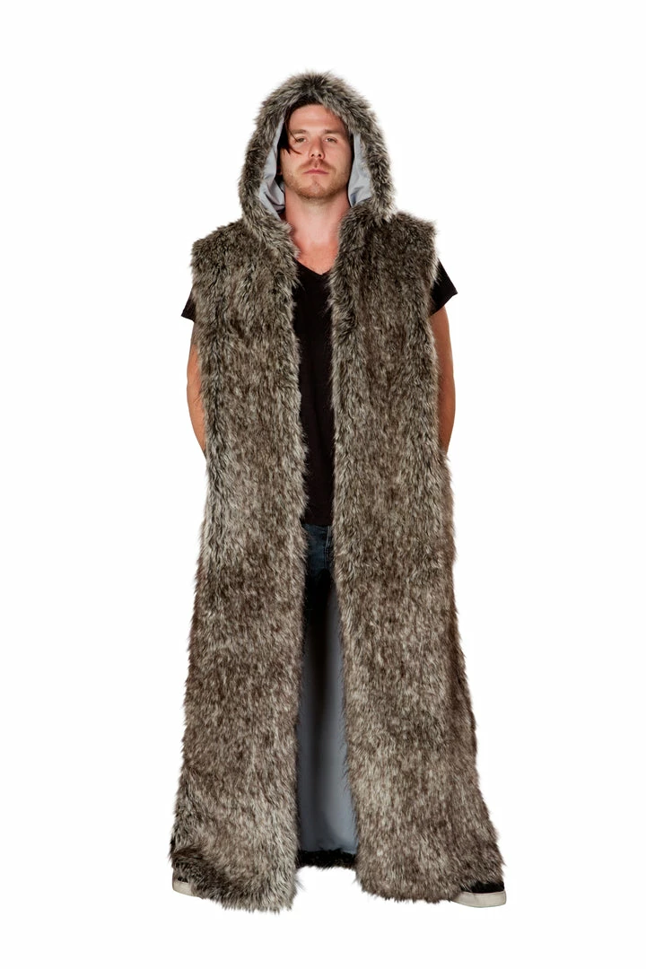 JValentine Men's Black Wolf Faux Fur Hooded Duster Jackets & Coats 3 JValentine Men's Black Wolf Faux Fur Hooded Duster Jackets & Coats