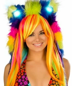 JValentine Rave Accessories Furry Rainbow Light Up Hood