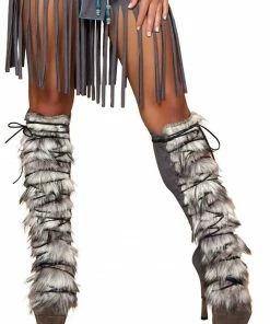 Roma Costume ACCESORIES Faux Fur And Suede Lacing Leg Warmers
