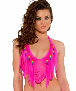 JValentine Beaded Fringe Lace Top CLOTHING