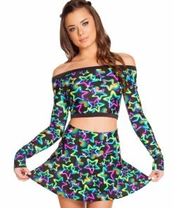 JValentine High Waist Neon Star Flared Skirt