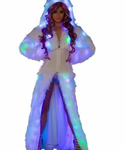 JValentine Flashing Light-Up White Faux Fur Hooded Coat