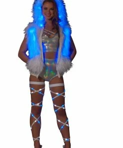 JValentine Flashing Light-Up Faux Fur Hooded Vest Jackets & Coats