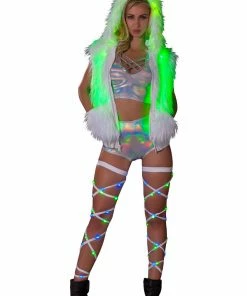 JValentine Flashing Light-Up Faux Fur Hooded Vest Jackets & Coats