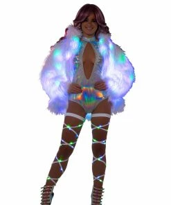 JValentine Flashing Light-Up White Faux Fur Coat CLOTHING
