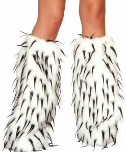 JValentine Faux Fur White And Black Spike Leg Warmers Rave Leg Warmers & Wraps
