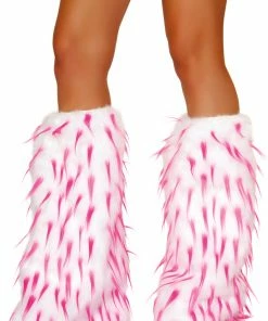 JValentine Rave Leg Warmers & Wraps Faux Fur White And Pink Spike Leg Warmers